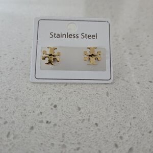 Gold Stainless Steel Cross Earrings